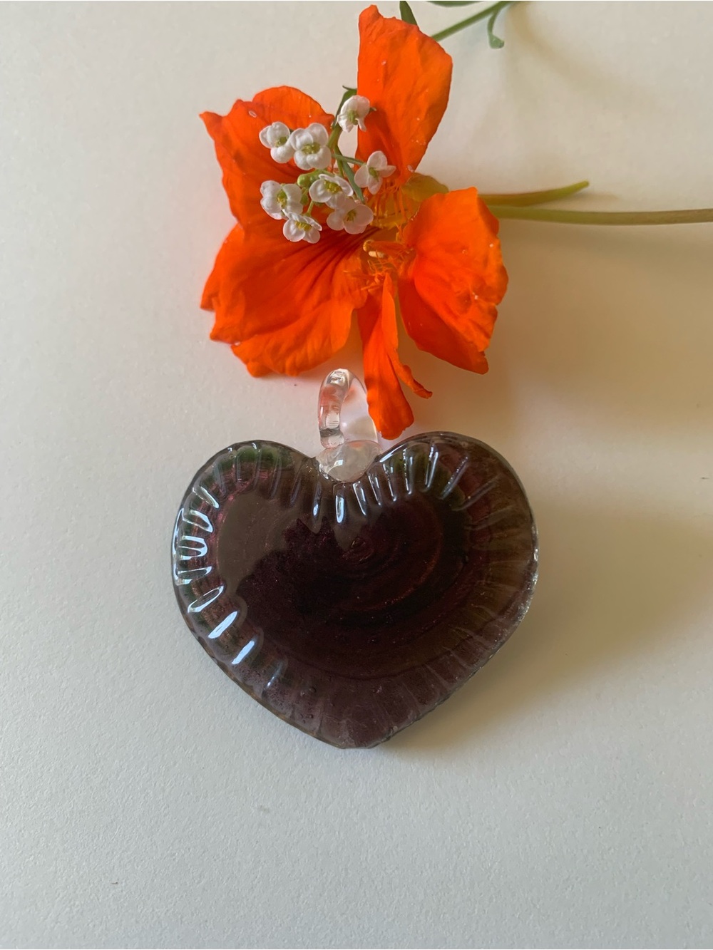 Handmade Deep Purple Glass Heart Pendant - Home Accent